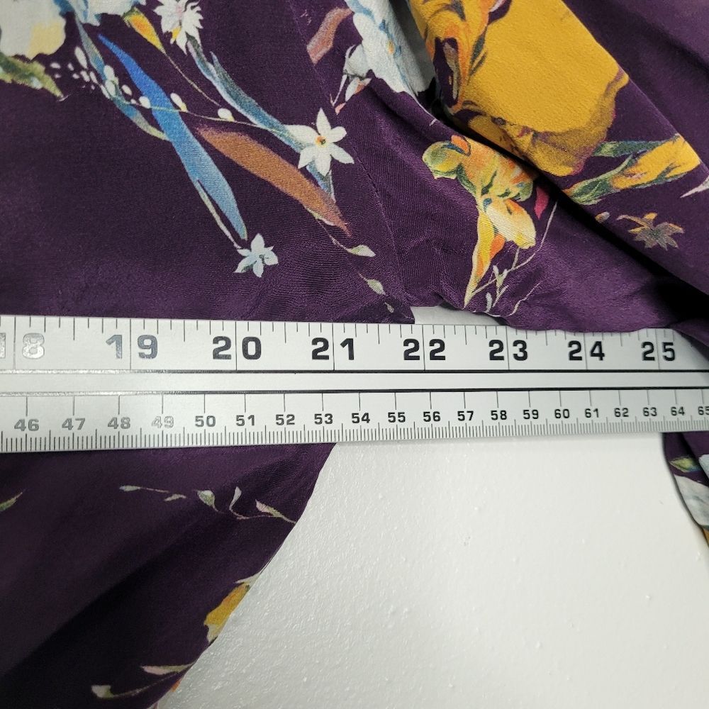 Amour Vert Purple 100% Silk Arabelle Soirée Purple Floral Blouson Short Dress L - Picture 6 of 7